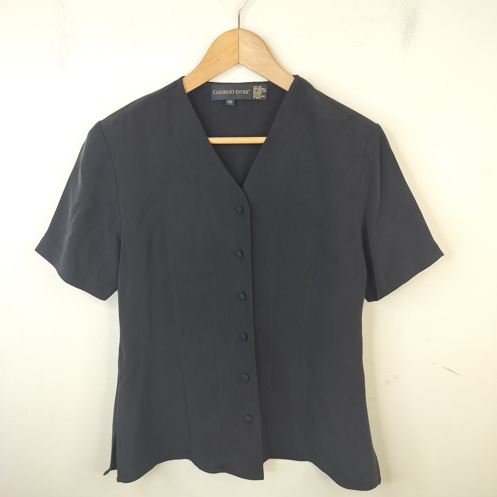 Classiques Entier Silk Blouse XS Button Front Minimalist Black Button Up